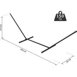 Outsunny Hängemattengestell für Hängematten Hängemattenständer mit Haken Garten Strand Metall 360 x 92 x 115 cm bis 120 kg - Schwarz