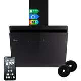 KKT KOLBE A+++ Dunstabzugshaube 60 cm 782 cbm/h Umluft Abluft Kopffrei Wandhaube | Glas Schwarz | Nachlaufautomatik | Smart WiFi App WLAN | SensorTouch | RGBW LED-Beleuchtung | SOLO6005SM