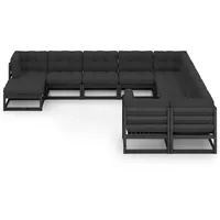 vidaXL Lounge Set 11-tlg. schwarz inkl. Kissen 3077098