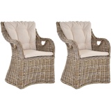 Krines Home Esszimmersessel 2er Set Rattansessel Breit Skandinavischer Stil Natur (Grau, Gr. 4) (2-St., 2er Set), Rattan, Sessel, breiter Armlehnsessel, Wohnzimmer grau