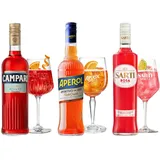 Aperol Aperitivo, 11% - Italiens Nr. 1 Cocktail (1 x 0,7 L)| Campari Bitter Aperitif 25% (1x 0,7 L)| Sarti Rosa - Premium Frucht-Likör - als Spritz, Mango und Maracuja, 14% (1 x 0,7 l)