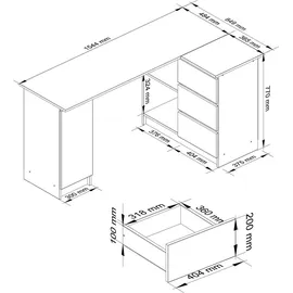 akord furniture factory Eck-Schreibtisch AKORD B20 rechts Sonoma-Eiche Front Weiß B155 x H77 x T85 cm - Bronze/Weiß