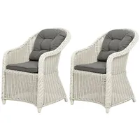 LebensWohnArt Gartenstuhl 2er Set Sessel BELLA rundes Polyrattan Eierschalenweiß Gartenstuhl
