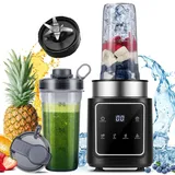 TWOMEOW Standmixer, 1500 W, Eisknackmesser 6-Klingen FüR Mixer, Smoothie Maker Mit 4 Programme + Pulsfunktion, 2 * 900 ml Flasche, FüR Smoothies, Milchshakes Und Zum Einfrieren Von Obst
