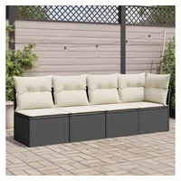 vidaXL Gartensofa mit Kissen 4-Sitzer Schwarz Poly Rattan