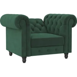 dorel home Chesterfield-Sessel Felix Veloursstoff 111 x 83 x 87 cm Dunkelgrün mit Rückenlehne 3-fach verstellbar
