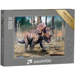 puzzleYOU Puzzle Puzzle 1000 Teile XXL „Triceratops aus der Kreidezeit, 3D-Illustration, 1000 Puzzleteile, puzzleYOU-Kollektionen Dinosaurier, Tiere aus Fantasy & Urzeit