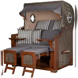 Mr. Deko Strandkorb Komplettset - bene living - Ammersee Mahagoni Bullauge - PE grau - Modell 544 - inkl. Liftersystem