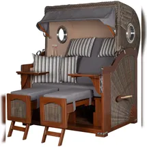 Mr. Deko Strandkorb Komplettset - bene living - Ammersee Mahagoni Bullauge - PE grau - Modell 544 - inkl. Liftersystem