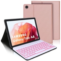 IVEOPPE Samsung Galaxy Tab A8 Hülle mit Tastatur, QWERTZ Beleuchtete Kabellose Galaxy Tab A8 Tastatur, Galaxy Tab A8 Hülle mit Tastatur für Samsung Tab A8 10,5 Zoll, 2022(SM-X200/X205/X207), Rosé