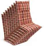 8x Gartenstuhlauflage Hochlehner 120x50x7cm, Orange-rot-grün-kariert