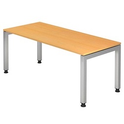 HAMMERBACHER Prokura höhenverstellbarer Schreibtisch buche rechteckig, 4-Fuß-Gestell silber 180,0 x 80,0 cm