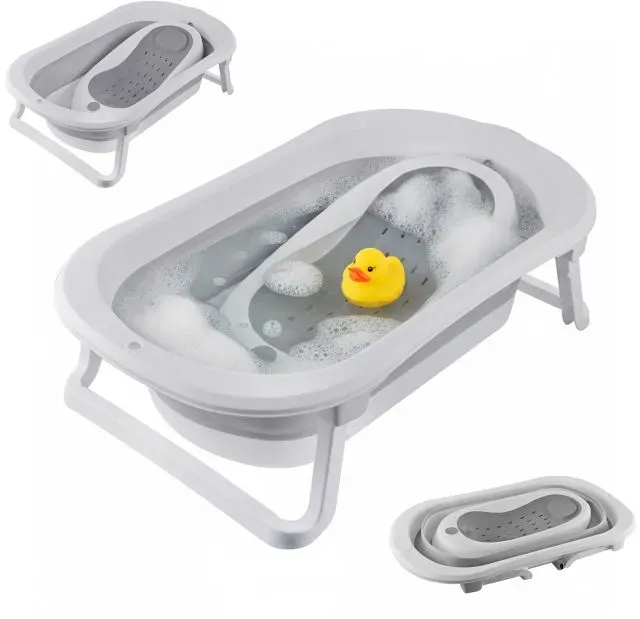 Relaxdays Faltbare Babybadewanne mit Einsatz Weiß,Grau