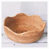 Natürliche Rattan-Essenskorb, Geflochtener Korb aus Rattan,Rattankorb,Brotkörbchen, Weidenkörbe Aufbewahrungskorb für Küche, Wohnzimmer,Es(Size:28cmx10cmx1,Color:-wave Obstkorb mit großem Durchmesser)