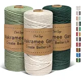 OurTop Premium Makramee Garn 3er Set, 3mm x 100m Macrame Cord Makramee Schnur Makramee Kordel, Garn für DIY Handwerk, Weben Dekoration, Hängepflanze Pflanze Aufhänger(Natur, Hellgrün, Dunkelgrün)