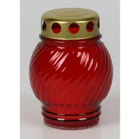 BURI Grabkerze Grablicht Glas rot rund 14 cm mit Golddeckel – Grabkerze für Friedhof