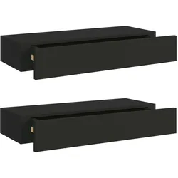 vidaXL Wandregale mit Schubladen 2 Stk. Schwarz 60x23,5x10 cm MDF