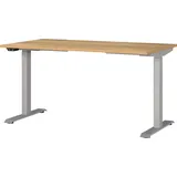 GERMANIA JET höhenverstellbarer Schreibtisch navarra-eiche rechteckig, T-Fuß-Gestell silber 140,0 x 80,0 cm