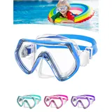 Taucherbrille Kinder, Schnorchelmaske Kinder 4-10 Jahre, Tauchmasken mit Silikon-Nasenabdeckung, Schwimmbrille Kinder 180°Panorama-HD-Gehärtetes-Glas Tauchmasken mit Verstellbarem Silikonband (Blau)