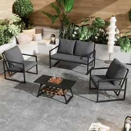 stilvora Gartenlounge Set 4-tlg. Schwarz