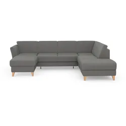 Wohnlandschaft SIT & MORE "Visby U-Form", grau, B:303cm H:87cm T:213cm, Sofas, wahlweise mit Bettfunktion und Stauraum, frei im Raum stellbar