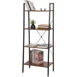 eSituro Bücherregal Leiterregal 4 Ablagen Standregal Aufbewahrung Küchenregal Badregal 60x35x148CM Schwarz+Nussbaum SSTR0053