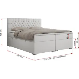 MKS Meble Boxspringbett 140x200 mit Matratze und Topper, Boxspringbett 140x200 mit Bettkasten und Kopfteil - PERA - 140x200 - WeiĂź - Kunstleder - H4 - Weiß