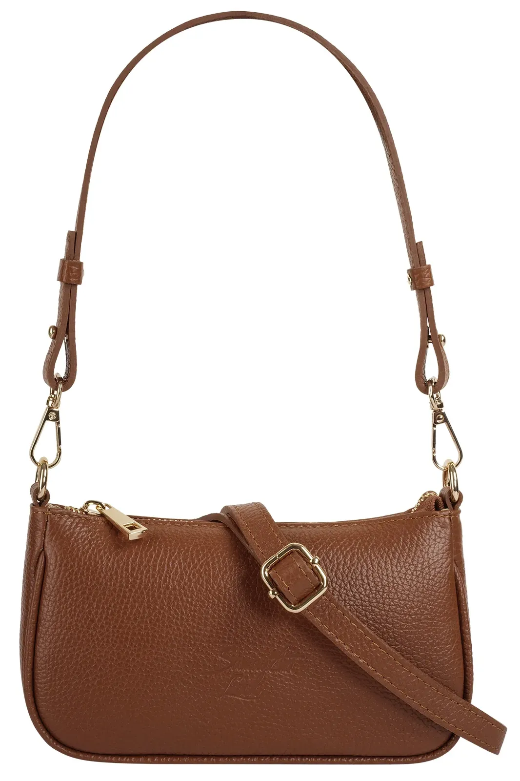Umhängetasche SAMANTHA LOOK, Damen, Gr. B/H/T: 21cm x 11cm x 4cm onesize, braun (cognac), Leder, leicht glänzend, unifarben, Taschen Umhängetasche, echt Leder, Made in Italy