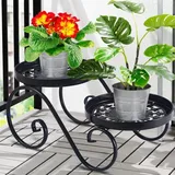 2-stufiger Schwarzer Pflanzenständer Für Den Innenbereich, Pflanzenständer Aus Metall, Rostfreies Pflanzenregal Für Den Innen- Und Außenbereich, Blumentopfhalter Für Mehrere Pflanzen, Blumenregal-disp