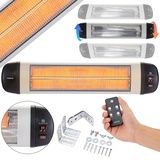 Arebos Infrarot Heizstrahler 2.500 W, mit Fernbedienung, 3 Heizstufen, inkl. Montagematerial, Wandmontage, Silber - Schwarz