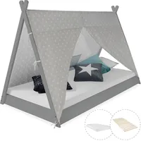 Homestyle4u Kinderbett Hausbett 90 x 200 cm Kiefer grau