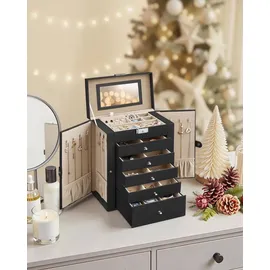 Songmics Schmuckkasten, mit 6 Ebenen, seitlichen Klapptüren - schwarz