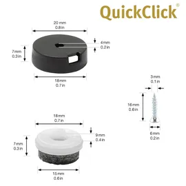 QuickClick Wagner QuickClick® Filzgleiter Möbelgleiter Stuhlgleiter 4er-Set zum Anschrauben - 4X Basis+Schraube+Gleiteinsatz austauschbar - Wollfilz Ultrasoft - Durchmesser Ø 20 mm - Made in DE - 15808400