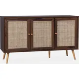 sweeek Sideboard mit Holzoptik und Rohrgeflecht 120 cm - Dunkles Holz - Braun