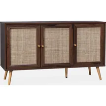 sweeek Sideboard mit Holzoptik und Rohrgeflecht 120 cm - Dunkles Holz - Braun