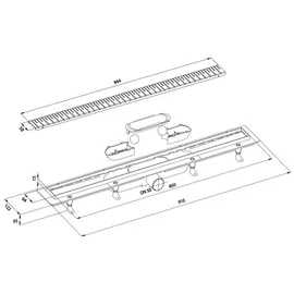 Polysan KLAVER Bodenrinne mit Rost aus Edelstahl, L-910, DN50 - Silber