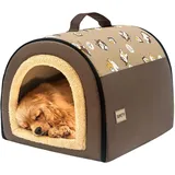 Jiupety Hundehütte Indoor, 2-in-1 Hundehaus für Drinnen, Größe L Hundehöhle Mittelgroße Hunde, Warme Höhle Schlafnest, Braun