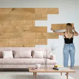 SUN WOOD Stick-it selbstklebende Holz Wandverkleidung im Design EICHE ISTRIEN; 3 Wandpaneele zum Kleben; 0,48m2 Holzverblender