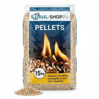 Stahl-Shop24 Holzpellets ENplus A1 6mm Nadelholz 15 kg - Premium Heizpellets für Pelletofen Kamin Heizung - Hoher Heizwert aschearm - Sackware 100% Naturholz Pellets für Grill
