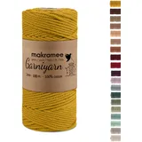 GARNIYARN Makramee Garn 3mm x 100m Baumwollkordel, 100% Baumwolle 4-Fach Gezwirnt, Oeko-TEX Standard 100, Ockergelb, für Wandbehang & Pflanzenhänger