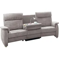 Sofa HOME AFFAIRE "Turin" Sofas Gr. B/H/T: 222cm x 107cm x 102cm, Leder SOFTLINE, mit Relaxfunktion beidseitig, grau (hellgrau) 2-Sitzer-Sofa Sofas mit motorischer Relaxfunktion, Tisch, Leuchte + USB-Ladestation