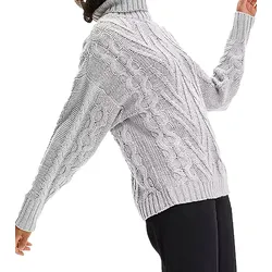 Damen Pullover essenzieller Strick-Pullover mit Zopfstrickmuster 937641 Grau - 40/42