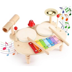 götäzer Lernspielzeug 10-in-1-Musikinstrument, Kindertrommel aus Holz (1-St), Musikinstrumente für Kinder ab 1 Jahr, Montessori-Kinderspielzeug