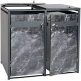 MCW 2er Mülltonnenverkleidung MCW-J82, Mülltonnenbox, erweiterbar, Metall 50kg, anthrazit ~ Marmor-Optik dunkel