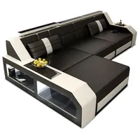Sofa Dreams Ecksofa, Schwarz, Weiß, Leder, L-Form, Ottomane links,L-Form, 308x194 cm, Wohnzimmer, Sofas & Couches, Wohnlandschaften, Ecksofas