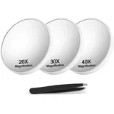 Macaki Vergrößerungsspiegel mit Saugnäpfen und Pinzette, 8,9 cm, Reise-Vergrößerungsspiegel, Weiß, 3 Stück