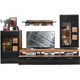 Innostyle Wohnwand INNOSTYLE "Sonate", schwarz (absetzung hirnholz nb, eiche altholz nb), B:330cm H:208cm T:52cm, Glas, Holzwerkstoff, Kastenmöbel-Sets, Wohnwand, inkl. LED-Beleuchtung