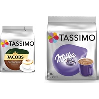 Tassimo Kapseln Jacobs Cappuccino Classico, 40 Kaffeekapseln, 5er Pack, 5 x 8 Getränke & Kapseln Milka, 40 Kakao Kapseln, 5er Pack, 5 x 8 Getränke