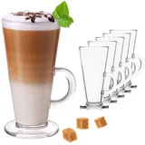 PLATINUX Kaffeegläser mit Henkel 270ml Set 6-Teilig aus Glas Teegläser Eiskaffeeglas Latte Macchiato Caffe Latte Gläser