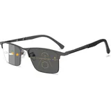 Lanomi Selbsttönende Halbrahmen Gleitsichtbrille Herren Damen Blaulichtfilter Metall Rechteck Photochrome Progressive Multifokal Gleitsicht Lesebrille mit Grau Selbsttönende Linse Grau 0 - M